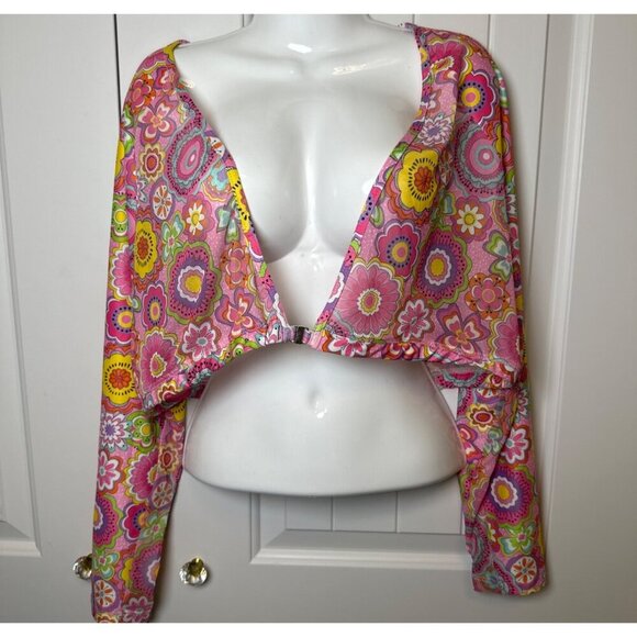 Tee 2 Sea Vintage Style Floral Mesh Long Sleeve Crop Top, XXL - Picture 1 of 9